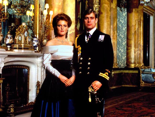 Sarah Ferguson (later Duchess of York) with Prince Andrew after their engagement was announced in 1986. Picture: News Limited