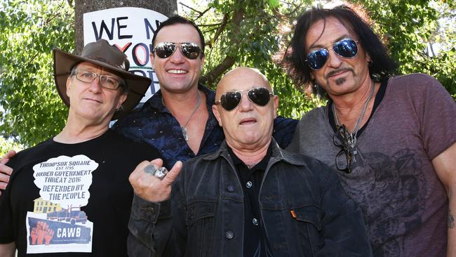 Music stars Peter Reynolds, Shannon Noll, Angry Anderson and Randall Waller joined a concert to celebrate the 1000 day occupation of Thompson Square by CAWB in May this year. Picture: Peter Kelly