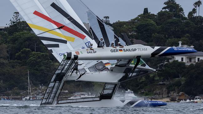 Germany SailGP Team, helmed by Erik Heil, come close to a capsize