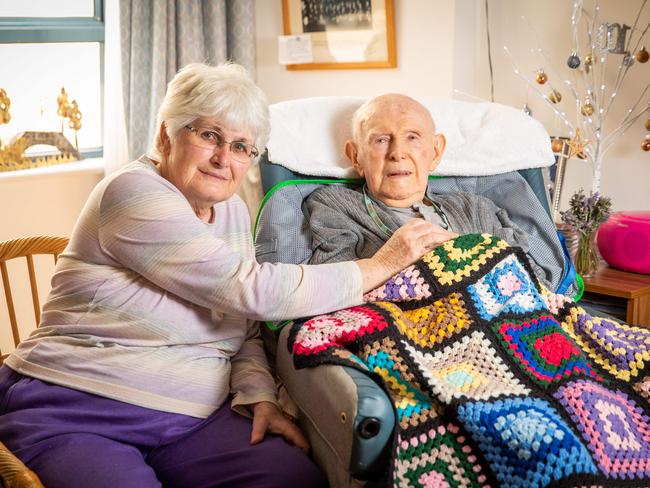 Anne McMenamin with her 95yo father John who lives in The Lodge, an Eldercare facility in Wayville SA.