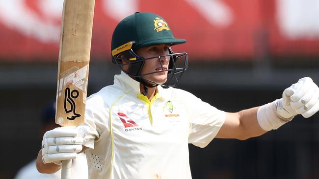 Marnus Labuschagne celebrates Australia’s third Test win.