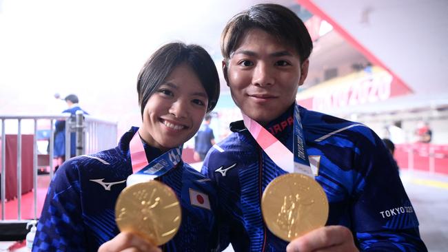 Japan's Hifumi Abe and his sister Uta Abe pose with their medals. Picture: Franck Fife