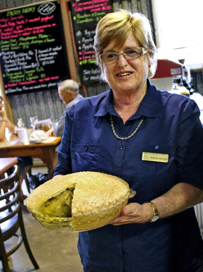 GRANITE BELT .. David May story  ..   Primavera Festival, Granite Belt: Ros Sutton with her famous 22-apple apple pie at Suttons Juice Factory, Cidery and Shed Cafe, Thulimbah. Picture: Tourism Queensland.