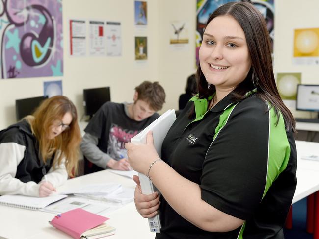 Hayley Clavell, with Britney Eastwood, 17 and Jaymes Ryan, 19, at Re-Engage Youth Services, said the organisation gave her support which is essential in a first-time job. Picture: Naomi Jellicoe