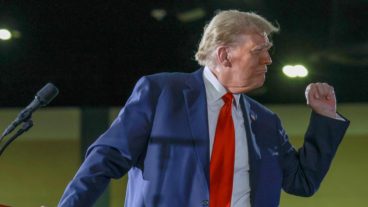 Former President Donald Trump speaks to members of the Club 47 group at the Palm Beach Convention Center. Picture: JOE RAEDLE / GETTY IMAGES NORTH AMERICA / Getty Images via AFP)