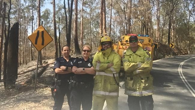 Esk Police OIC sergeant Karlene Trezise (centre left) during the 2019 Esk/Pechey fires.