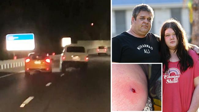 Todd Power says his family is lucky to be alive after they were rammed and shot at by a rogue Landcruiser on Anzac Day. Pictures: Lyndon Mechielsen/Courier Mail and Supplied