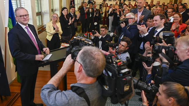 Anthony Albanese addresses the greatly expanded Labor caucus at Parliament House in Canberra last week. Picture: Martin Ollman
