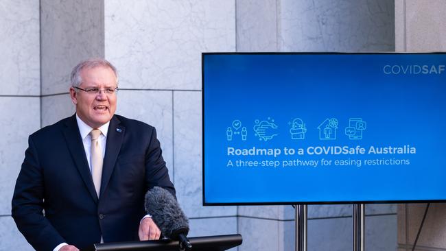 Scott Morrison reveals the roadmap out of lockdown. Picture: Getty Images.