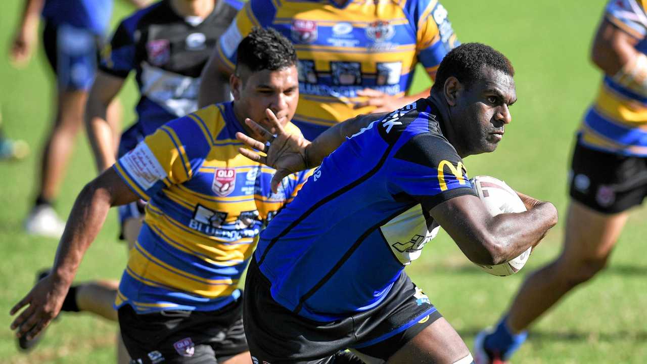 ATTACKING EDGE: Goodna back Ray Baira busts free of the Norths defence during last weekend's Rugby League Ipswich victory at Woogaroo Field. Picture: Rob Williams