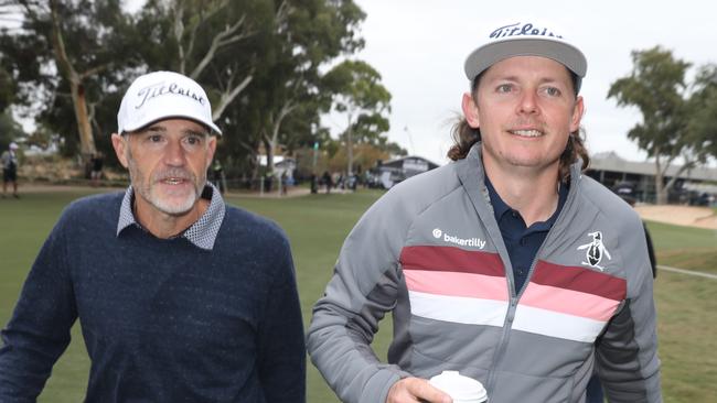 LIV Golf at Grange Golf Course -  Advertiser competition winner Pieter de Wit (L) teamed up with pro golfer Cameron Smith for nine holes. 20 April 2023. Picture Dean Martin