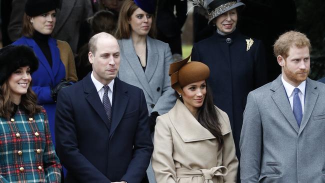 Prince and Princess of Wales with the Duchess and Duke of Cambridge pictured together on Christmas Day in 2017. Picture: AFP