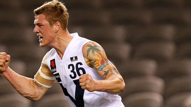 Tim Membrey celebrates a goal for Vic Country at the 2012 Under-18 national carnival.