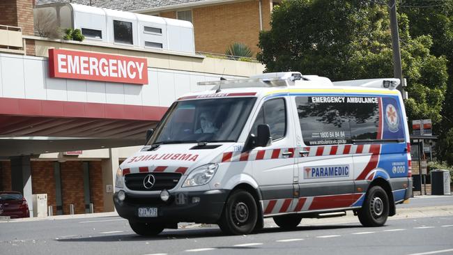 An ambulance arrives at Geelong emergency department. Picture: Alan Barber