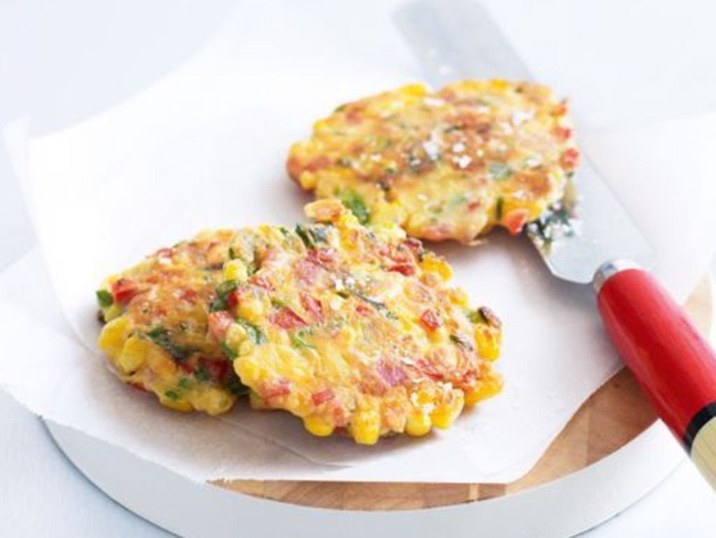 School lunches: Bacon and corn fritters.