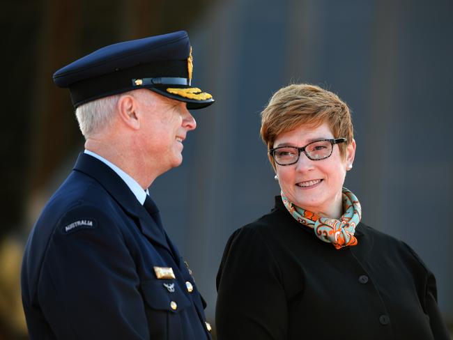 Chief of the Defence Force Air Chief Marshal Mark Binskin with Australian Defence Minister Marise Payne. Picture: AAP