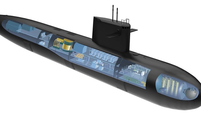 A cross section of a nuclear submarine