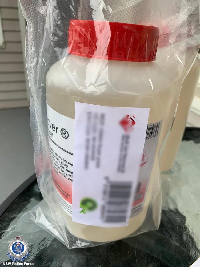 Police seized five litres of GBL, the main ingredient contained in paint stripping product Multi Gel Remover, the court heard. Picture: NSW Police.