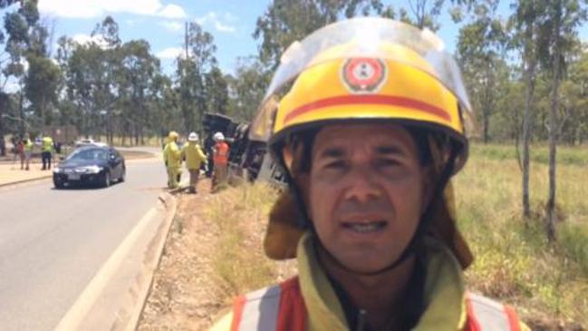 Cement Australia truck crashes on Hanson Rd.