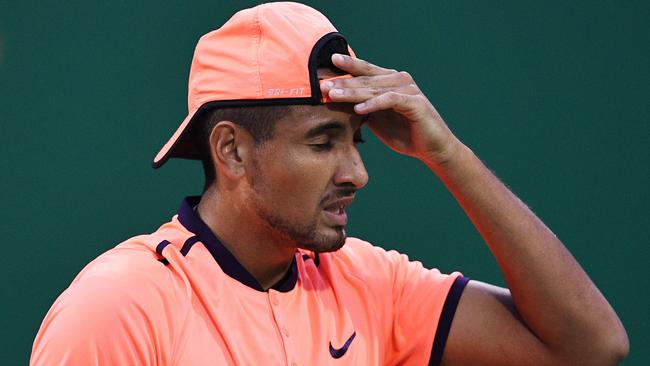 Nick Kyrgios during his embarrassing performance at the Shanghai Masters. Picture: AFP