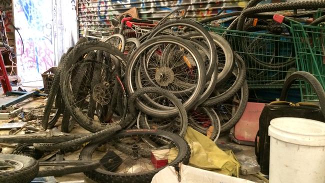 Bicycle wheels in the property in Mitchell Rd at Brookvale Picture: John Morcombe