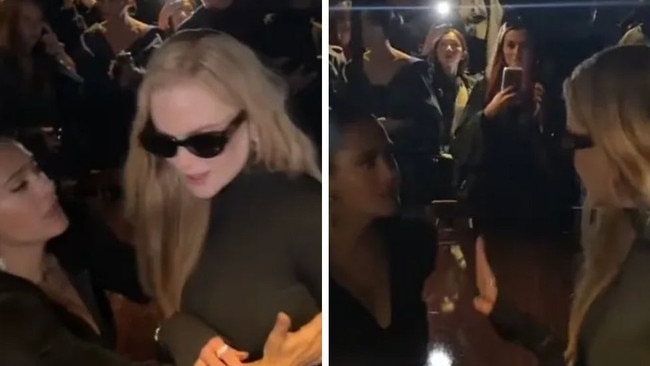 Salma Hayek and Nicole Kidman appeared to have an awkward exchange at Paris Fashion Week. Picture: TikTok