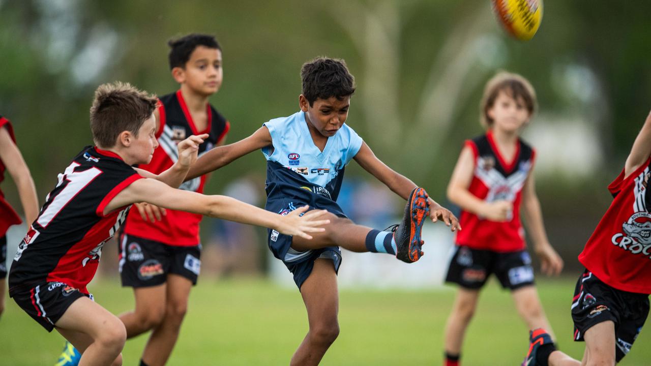 Under-10s compete in the first Darwin Buffaloes NTFL home game against Southern Districts at Woodroffe Oval. Picture: Pema Tamang Pakhrin