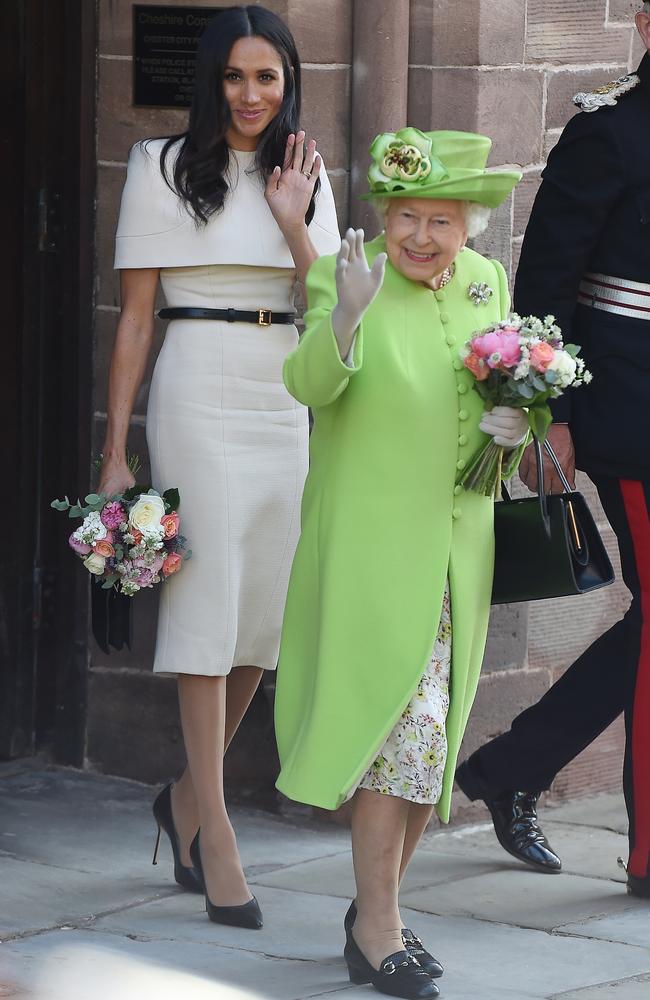 Meghan with the late Queen in 2018. Picture: Neil Mockford/GC Images