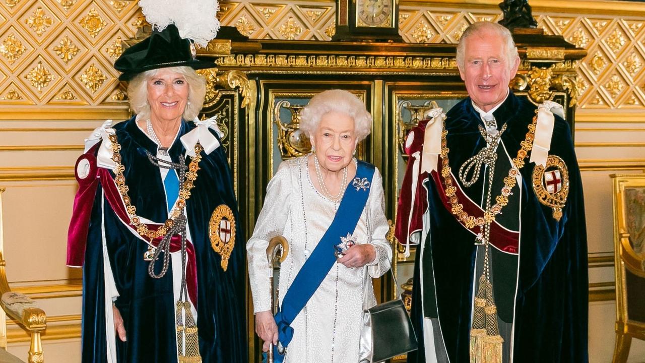 Camilla and Charles with Queen Elizabeth ahead of the Order of the Garter ceremony at Windsor Castle. Picture: The Royal Family