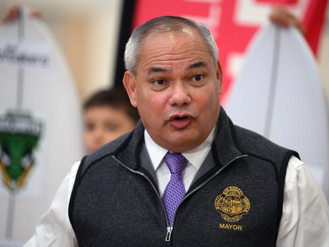 SURFERS PARADISE, AUSTRALIA - JULY 02: Mayor Tom Tate, City of Gold Coast speaks during a NBL media opportunity at the Gold Coast Sports and Leisure Centre on July 02, 2024 in Surfers Paradise, Australia. (Photo by Matt Roberts/Getty Images for NBL)