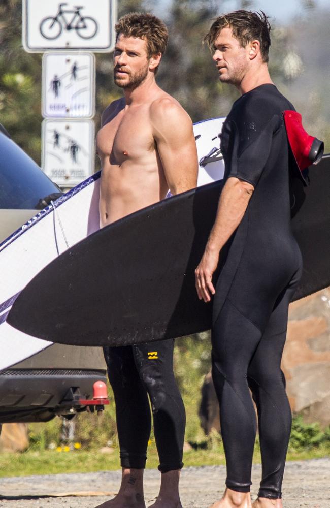 Liam has spent time recently with his brother Chris in Byron Bay without Miley. Picture: Media-Mode