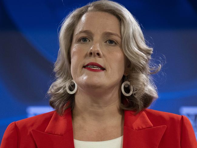 CANBERRA, AUSTRALIA - DECEMBER 8: Clare O'Neil MP, Minister for Home Affairs, Minister for Cyber Security and, Federal Member for Hotham, addressing the National Press Club of Australia in Canberra. Picture: NCA NewsWire / Martin Ollman