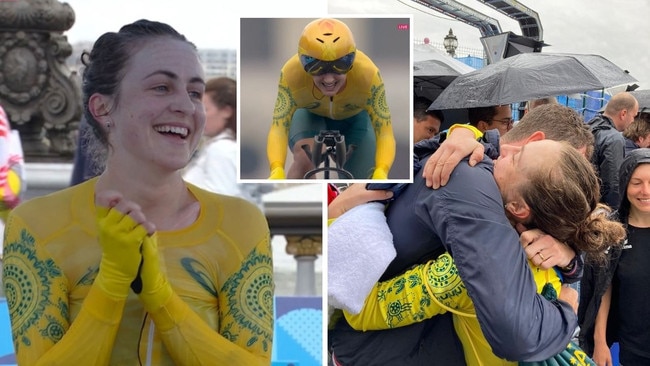 Grace Brown celebrates after winning a gold medal.