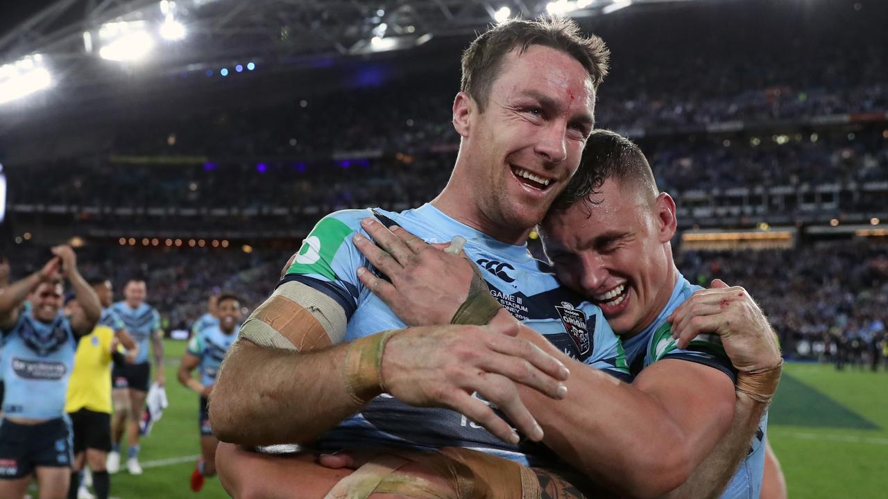 James Maloney is mobbed by Jack Wighton