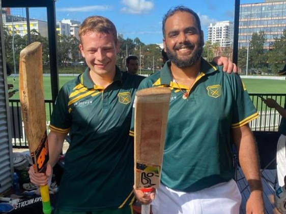 Oscar Stewart (L) and Kundan Reddy (R) following Cammeray’s opening round victory over Epping Bulls. Picture: Cammeray Cricket Club