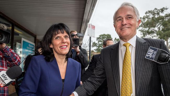 Then prime minister Malcolm Turnbull visits the newly elected member for Chisholm Julia Banks in Oakleigh in 2016. Picture: Jake Nowakowski