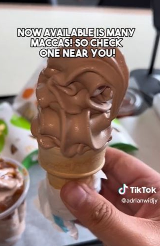 Adrian Widjy revealed in a video that the ice cream is ‘now available in many Macca’s’. Picture: TikTok