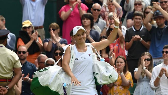 Ash Barty after a semi-final triumph over Angelique Kerber at Wimbledon. Picture: Glyn KIRK/AFP