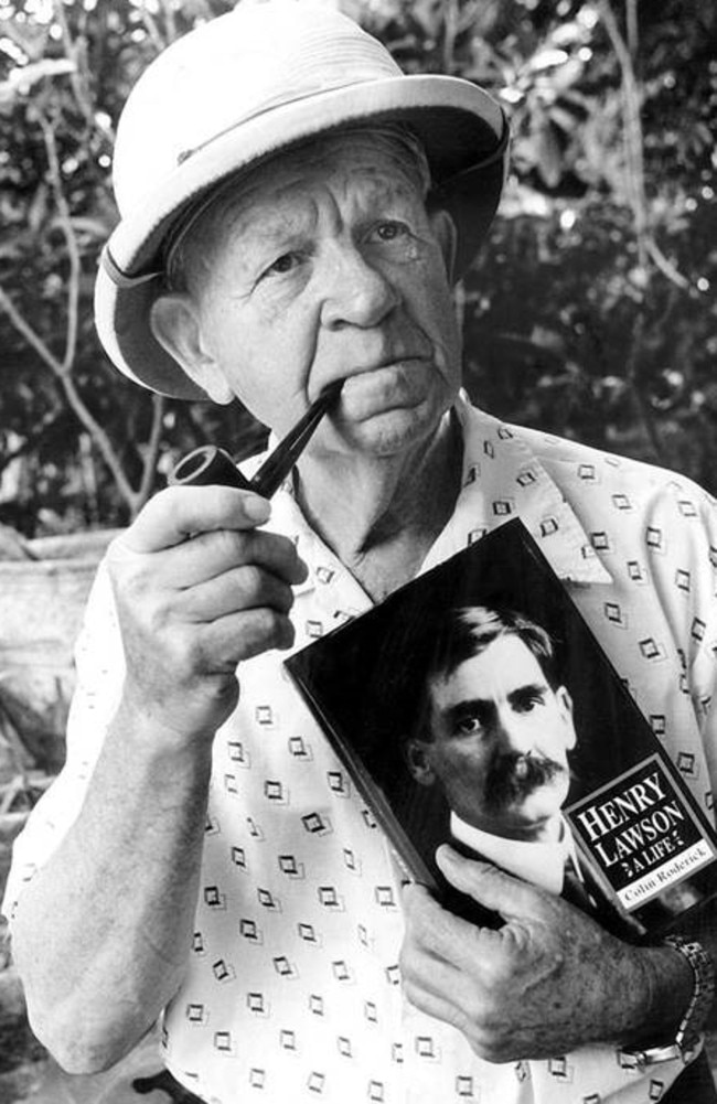 Colin Roderick poses with a copy of his book, Henry Lawson: A Life. Picture: Foundation for Australian Literary Studies