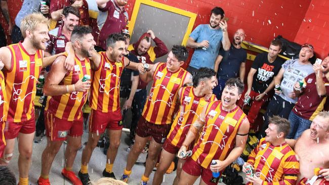 Nunawading players rejoice in their victory over Kilsyth at Koonung Reserve. Picture: Davis Harrigan