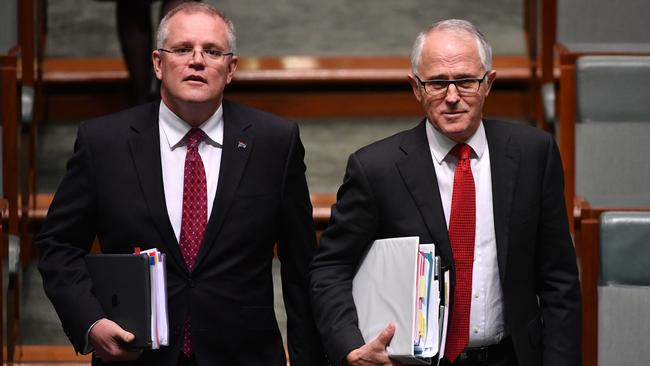 Treasurer Scott Morrison and Prime Minister Malcolm Turnbull in parliament.