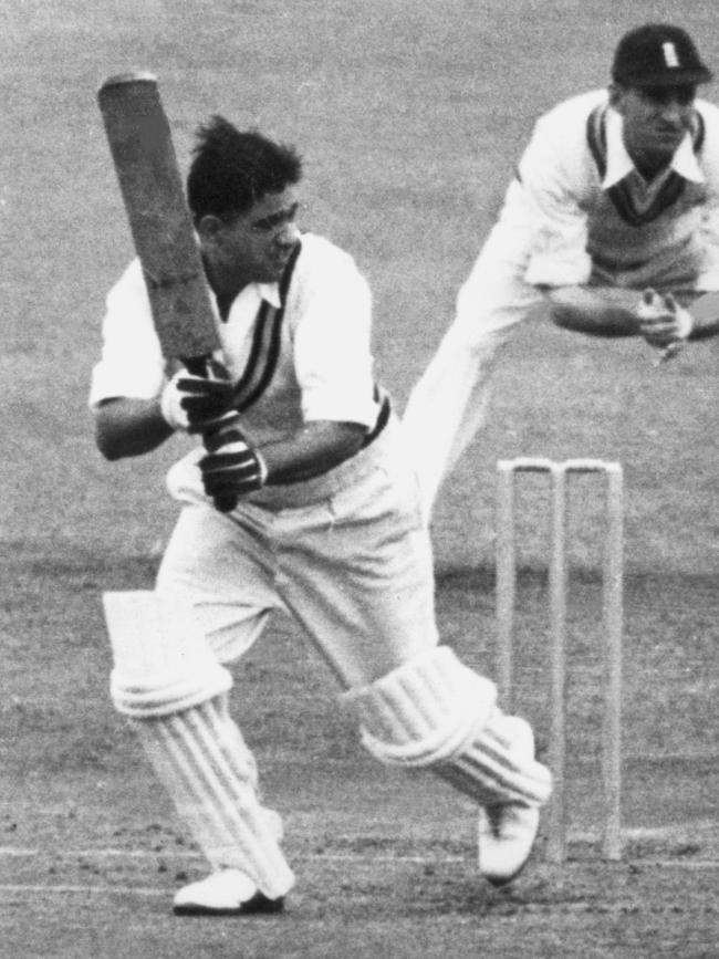 Vinoo Mankad batting for India in 1952. Picture: Central Press/Getty Images