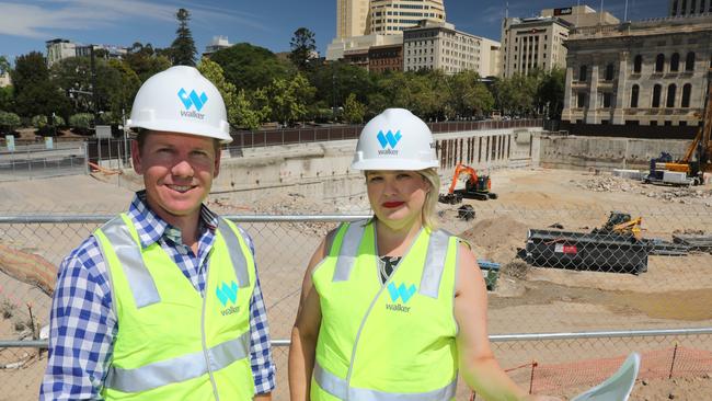 Walker Corporation Project Manager for the Festival Centre site, Ben Moore and Design Manager Sascha Frost at the Festival Square construction site. Picture Dean Martin