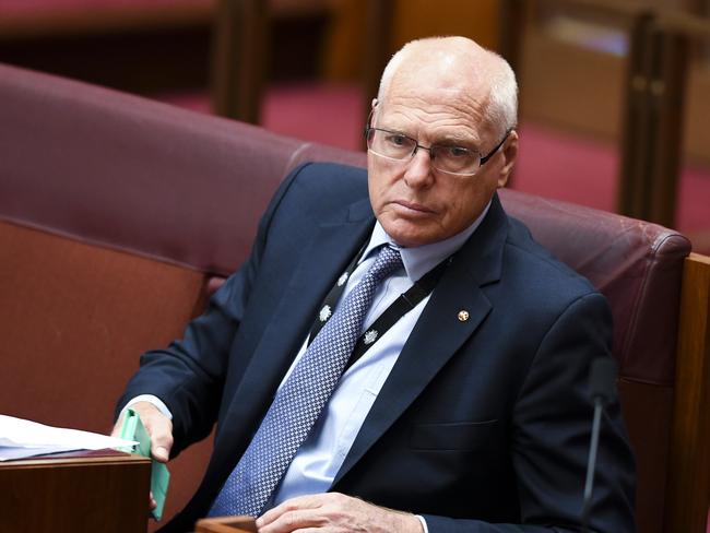 Liberal Senator Jim Molan is seen during debate in the Senate chamber at Parliament House in Canberra, Wednesday, February 7, 2018.  (AAP Image/Lukas Coch) NO ARCHIVING