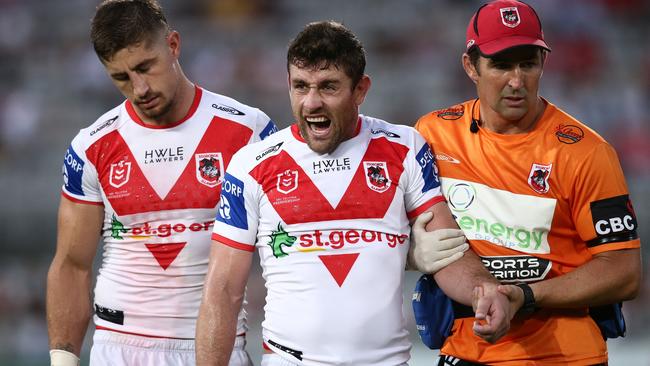 Dragons hooker Andrew McCullough left the field with an injury. Picture: Jason McCawley/Getty Images