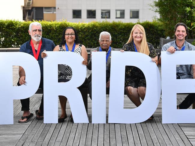 The Pride of Australia Morning Tea photographed at the Advertiser, Waymouth Street, Adelaide on Wednesday the 12th of December 2018. The winners of the 2018 Pride of Australia Medal will be announced. Paul Barnden, Tahlia Wanganeen representing her brother, Professor Lester Rigney, Dr. Mohan Rao AM,  Melanie Tate and Nigel Hardy. (AAP/ Keryn Stevens)