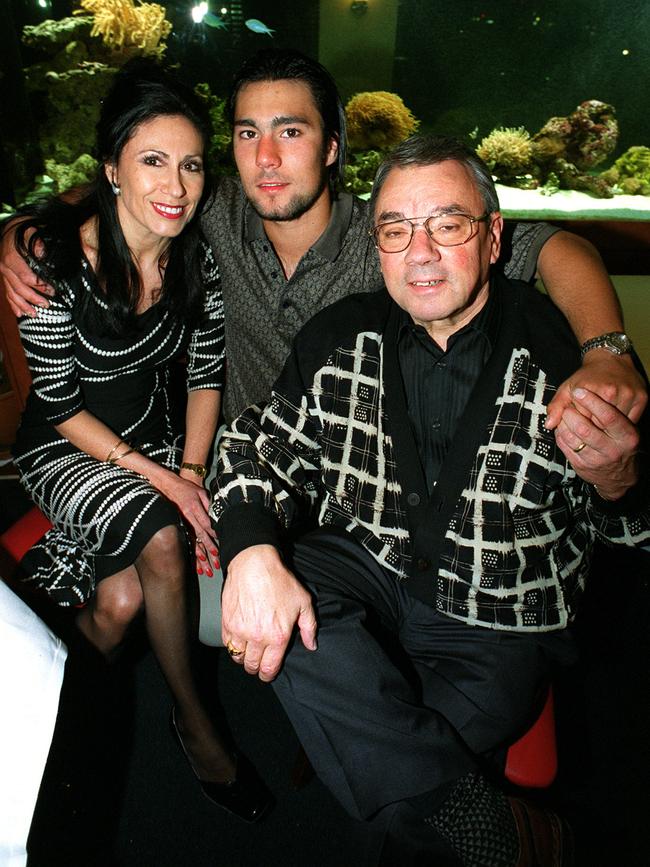 Anton Blass at his 18th birthday party with parents Wolf Blass and Martine Barrie in August 2002.