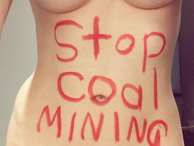 Robyn Lawley Instagram image of he raunchy protests against coal mining in Australia.