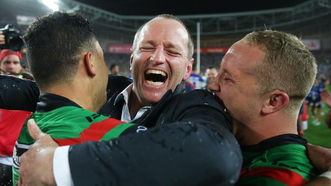 Michael Maguire celebrates after winning the 2014 NRL Grand Final between the South Sydney Rabbitohs and the Canterbury Bankstown Bulldogs at ANZ Stadium .Picture Gregg Porteous