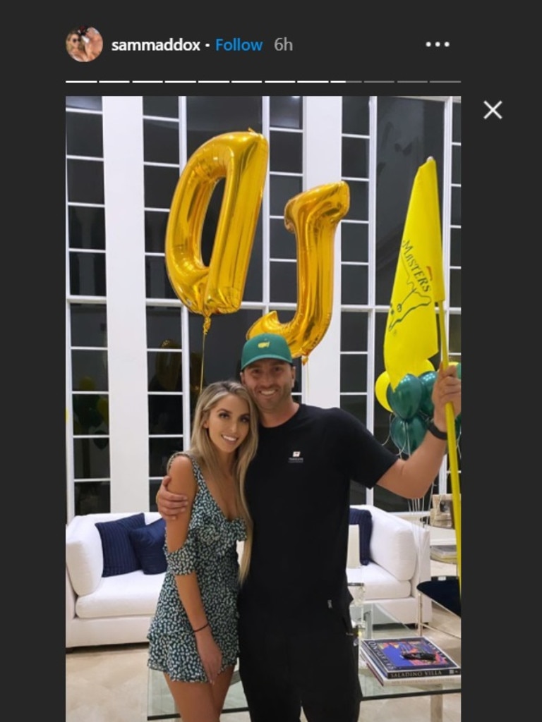 Samantha Johnson and family in the middle of Dustin Johnson's Masters' celebrations.